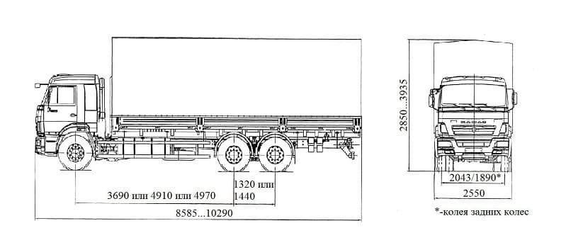 Бортовой КАМАЗ 65117-6010-80(RS) габаритный чертеж